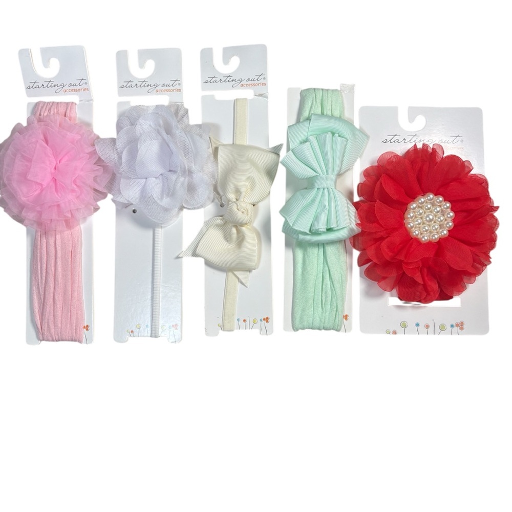 Starting Out Baby Headbands in Pink, White, Cream, Mint, and Red